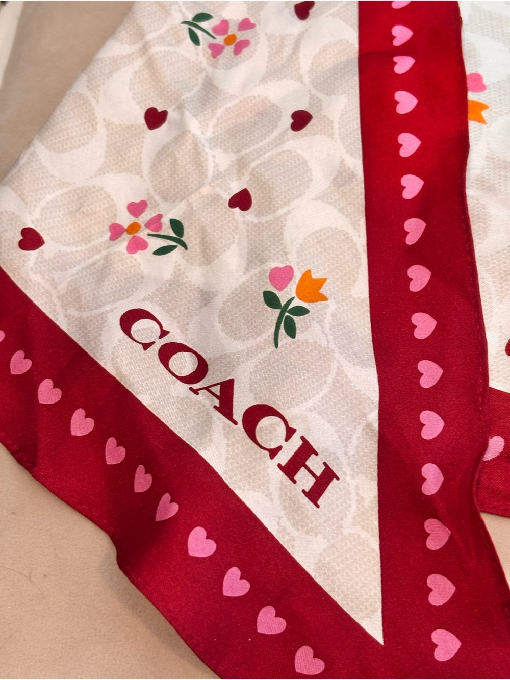 COACH Valentine's Day Floral Print Silk Diamond Scarf (Style No. C7697) - Picture 3 of 7
